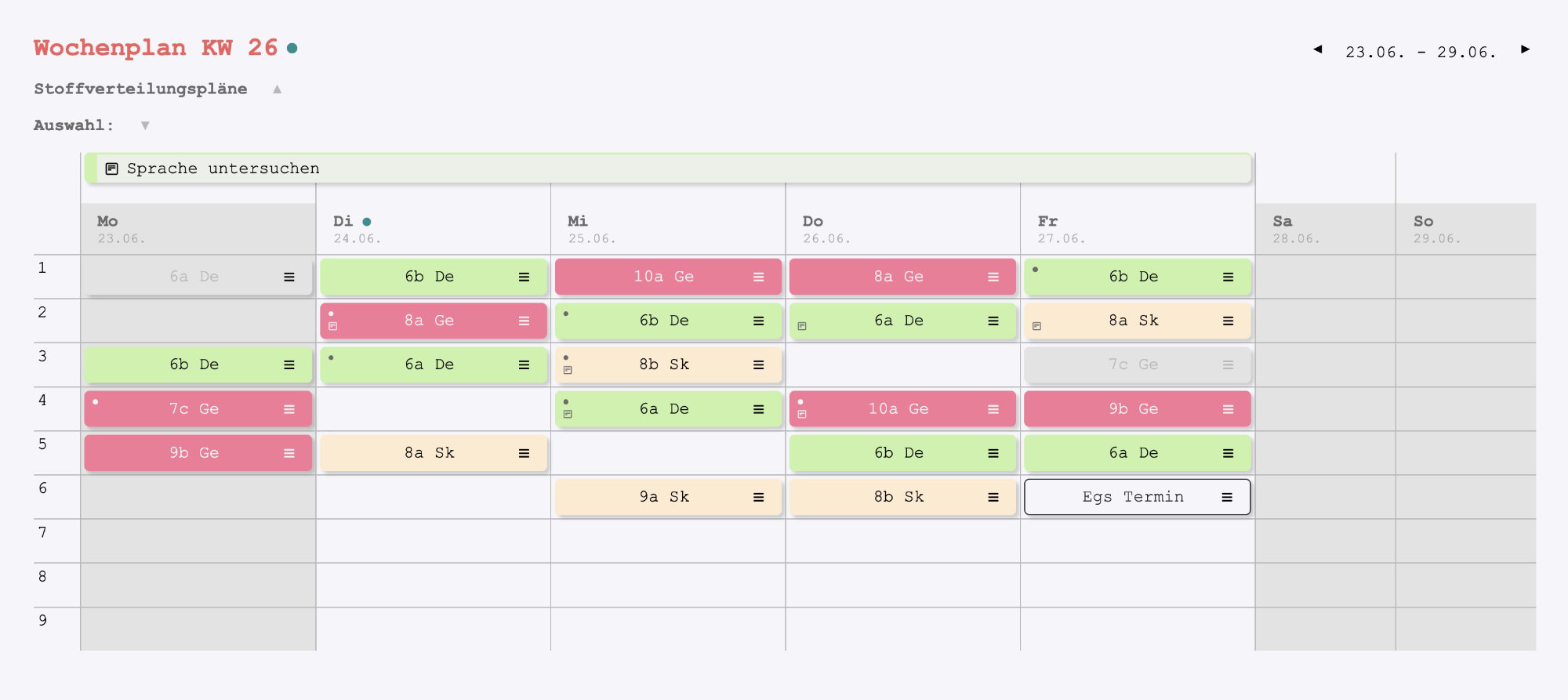Die Wochenansicht im Detail